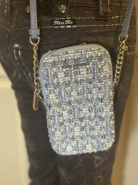 Karl Lagerfeld Paris Blue Tweed Phone Crossbody Bag
